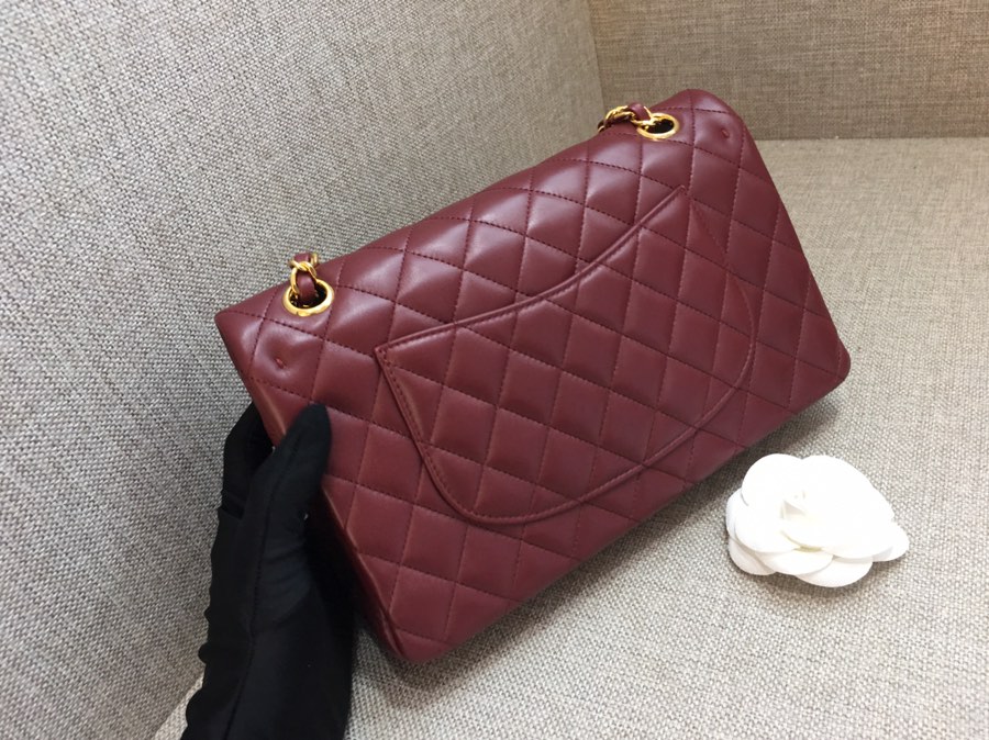 Medium Classic Flap Lambskin Bag AO1112 Dark Red/Gold